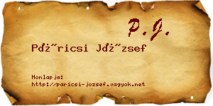 Páricsi József névjegykártya
